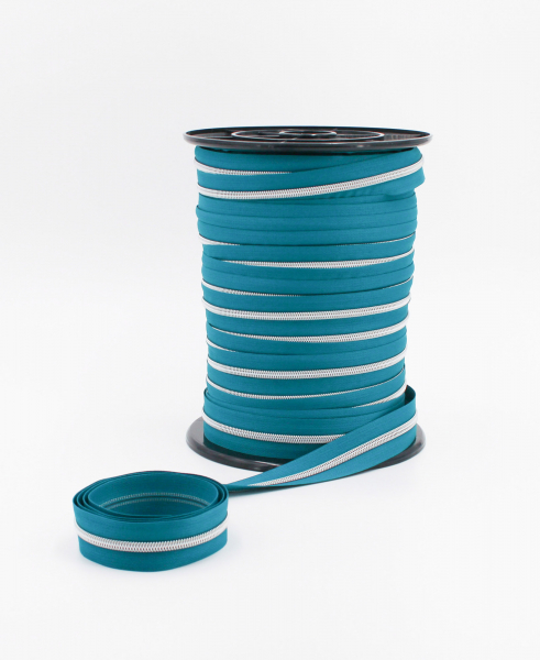 Endlosreißverschluss metallisiert petrol/ silber (1m)